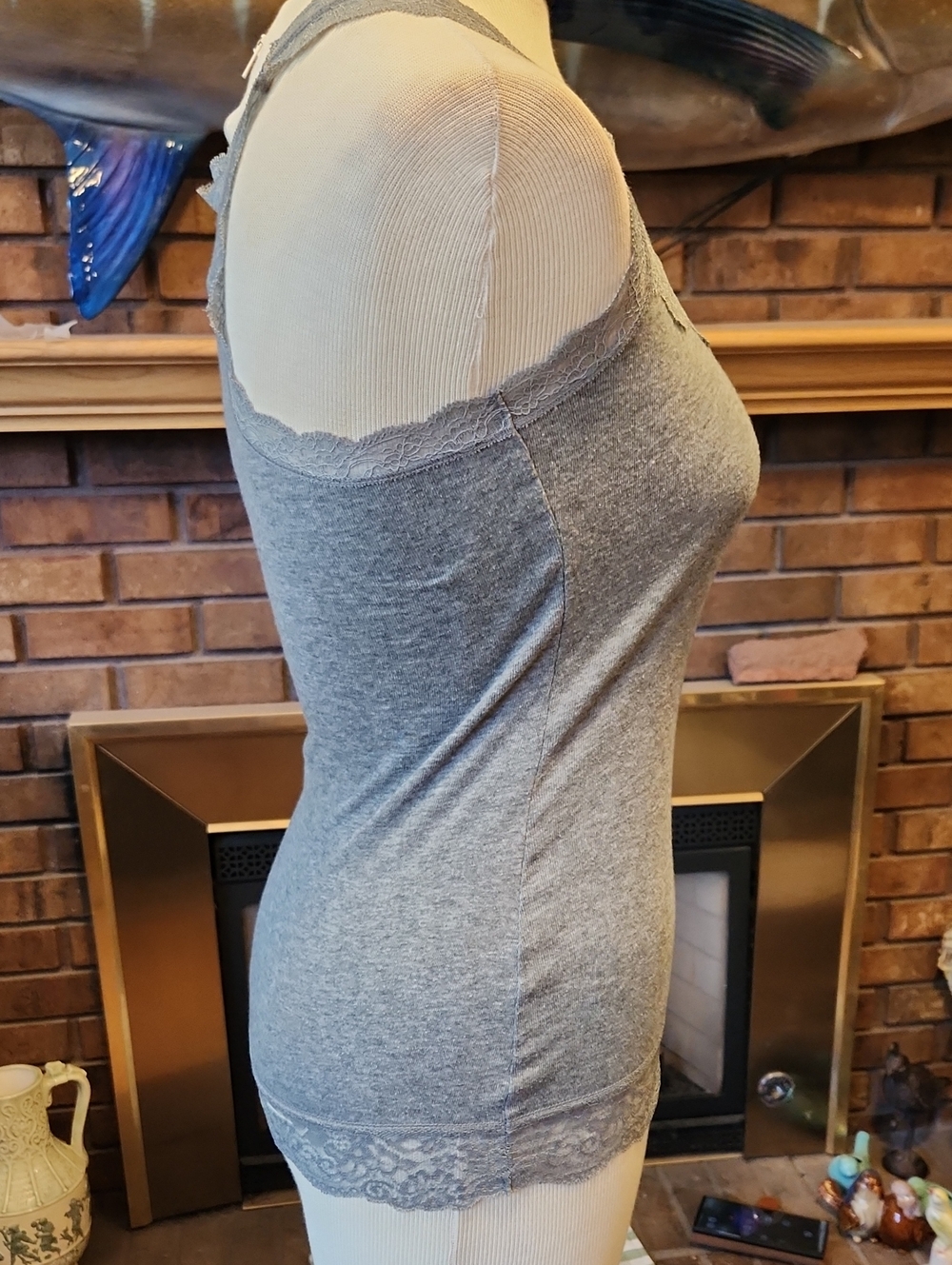 Gray Lace Trim Tank Top Y2k Festival Summer Mossimo Small Layering Piece - Picture 8 of 10